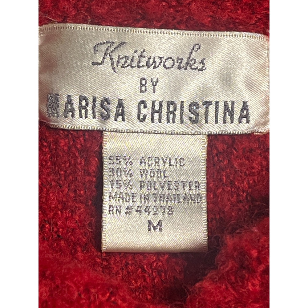 Vintage Marisa Christina Knitworks Red Wool Blend Cardigan Sweater Womens M - Picture 7 of 10